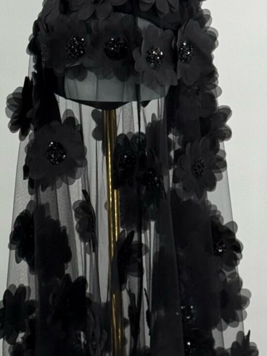 🆕 BRONX & BANCO 🧿 NWOT Rosalie Noir Floral-Appliqué Tulle Gown, Sz M US 6 - Picture 5 of 16